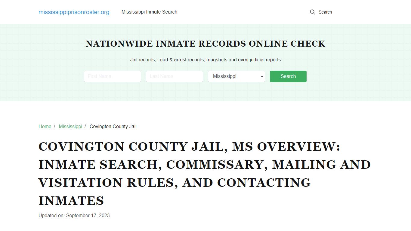 Covington County Jail, MS: Offender Lookup, Contact Info, Visitations